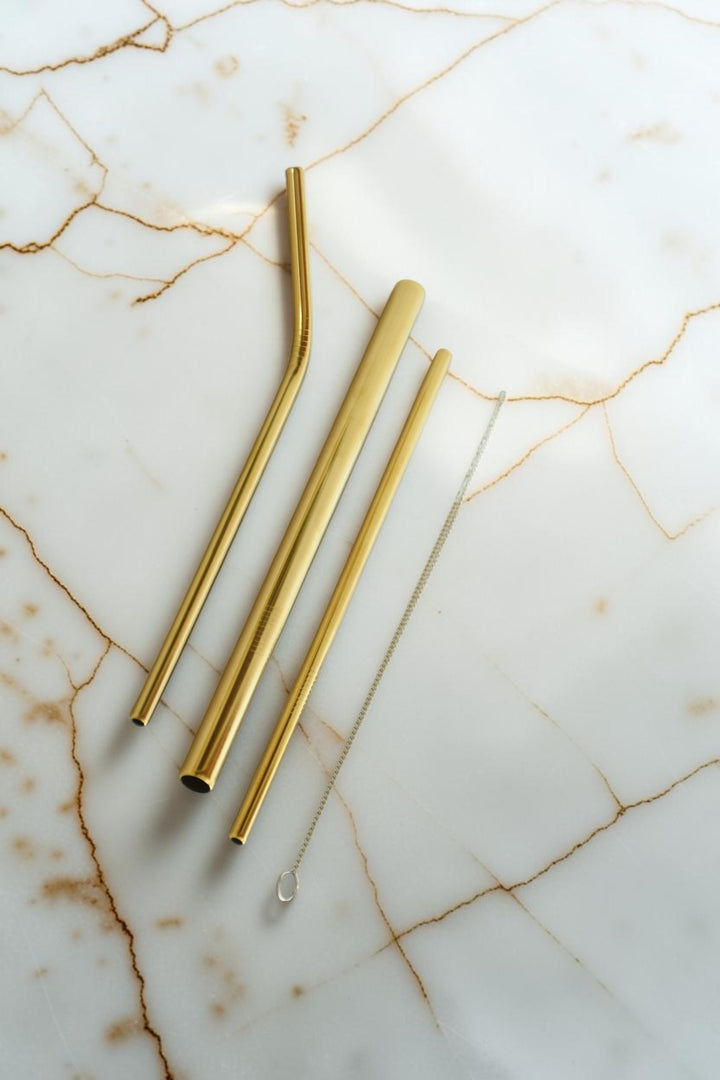 Translation missing: ar.Kit de 3 pailles en inox JAUNE GOLD