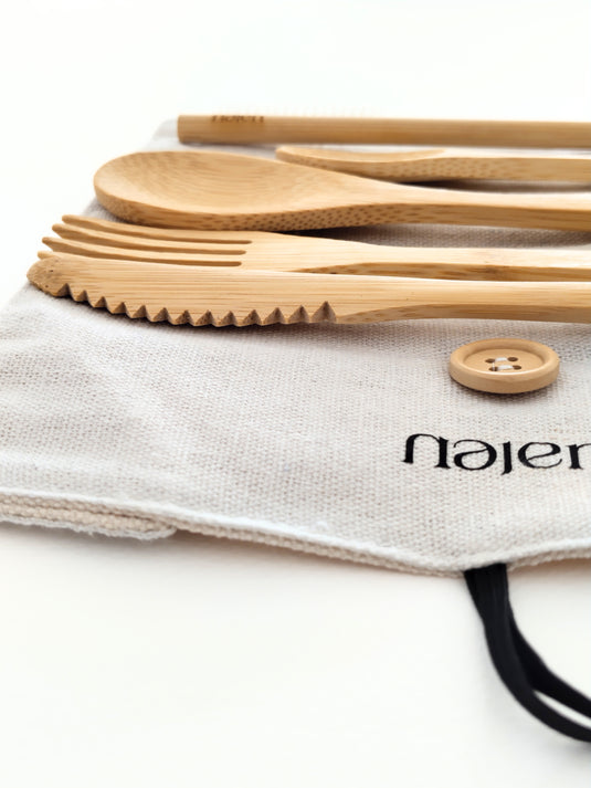Translation missing: fr.Set de 4 Couverts en Bambou avec Pochette