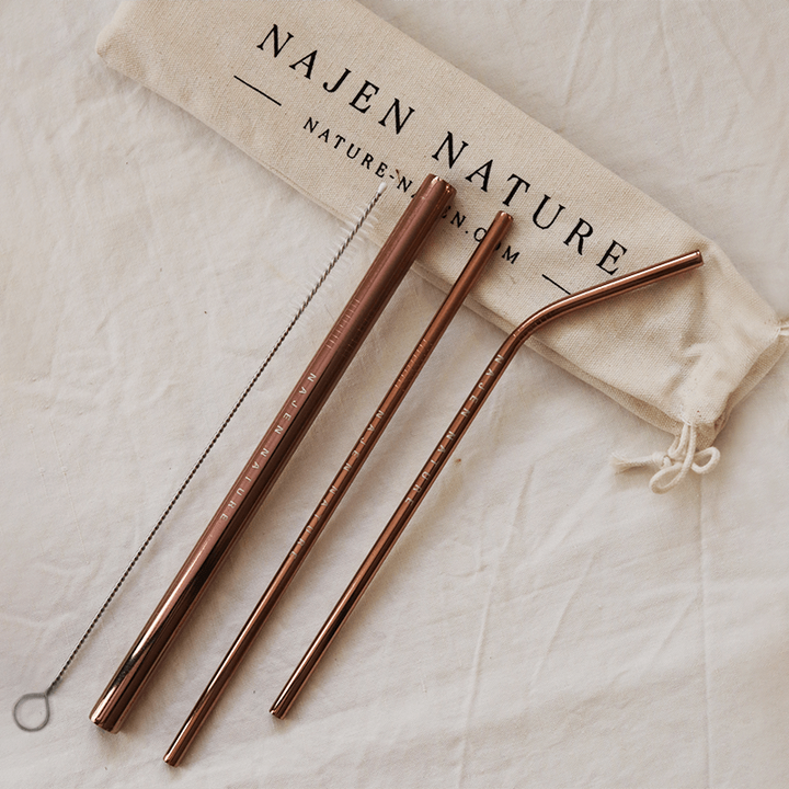 Translation missing: ar.Kit de 3 pailles en inox ROSE GOLD